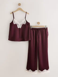 Next Burgundy Red Lace Trim Cami Pyjamas Discount