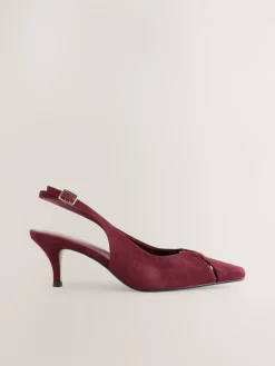 Next Leather Cutout Hardware Detail Slingback Heels Burgundy Red Online
