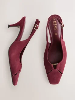 Next Leather Cutout Hardware Detail Slingback Heels Burgundy Red Online