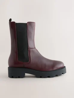 Next Forever Comfort® Chunky Chelsea Boots Burgundy Red Leather New
