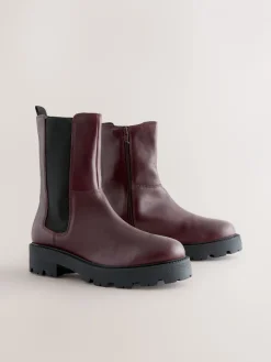 Next Forever Comfort® Chunky Chelsea Boots Burgundy Red Leather New