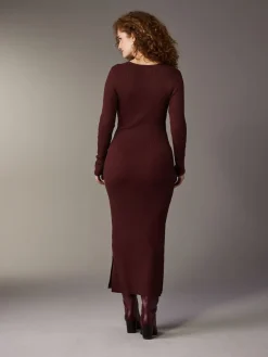 Next Maternity Knitted Keyhole Dress Burgundy Red Hot