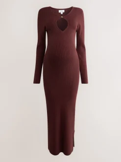 Next Maternity Knitted Keyhole Dress Burgundy Red Hot