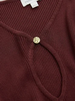 Next Maternity Knitted Keyhole Dress Burgundy Red Hot