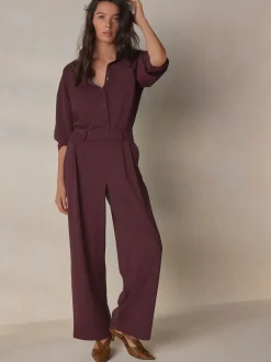 Next N. Premium Wide Leg Tailored Jersey Trousers Burgundy Red Discount