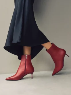 Next Pointed Toe Skinny Heeled Ankle Boots Burgundy Red Online