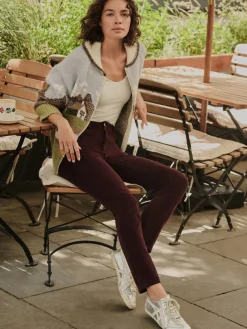 Next Slim Velvet Cord Jeans Burgundy Red Outlet