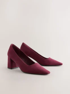 Next Standard/Wide Fit Standard Chisel Toe Block Courts Burgundy Red Clearance