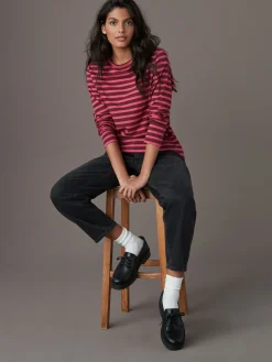 Next Burgundy Red Stripe Long Sleeve Crew Neck T-Shirt Sale