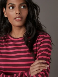 Next Burgundy Red Stripe Long Sleeve Crew Neck T-Shirt Sale