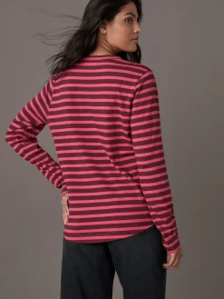 Next Burgundy Red Stripe Long Sleeve Crew Neck T-Shirt Sale