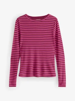 Next Burgundy Red Stripe Long Sleeve Crew Neck T-Shirt Sale
