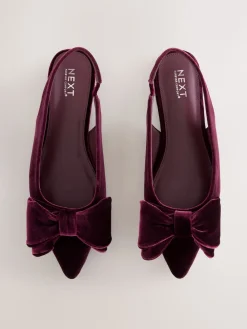 Next Forever Comfort® Point Toe Bow Slingback Flat Shoes Burgundy Red Velvet Sale