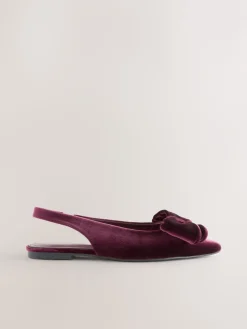 Next Forever Comfort® Point Toe Bow Slingback Flat Shoes Burgundy Red Velvet Sale