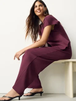 Next Burgundy Red Wide Leg Compact Trousers New