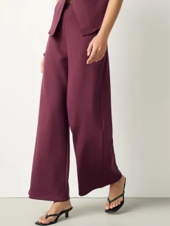 Next Burgundy Red Wide Leg Compact Trousers New