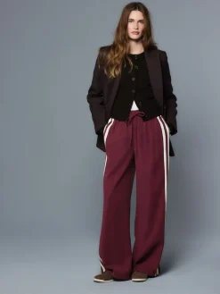 Next Wide Leg Side Stripe Trousers Burgundy Red Best