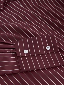 Next Burgundy Stripe Fitted Stretch Essential Long Sleeve Shirt Best