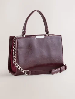 Next Top Handle Croc Effect Bag Burgundy Clearance