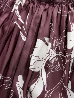 Next Burgundy/Ecru Floral Print Satin Midi Skirt