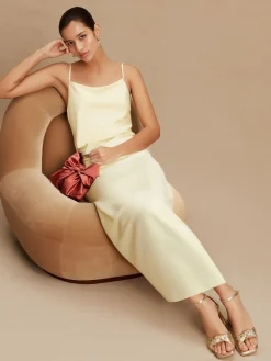 Next Buttermilk Yellow Satin Cowl Neck Wedding Guest Bridesmaid Maxi Dress Hot