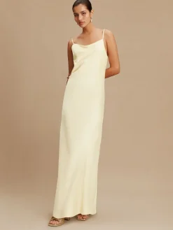 Next Buttermilk Yellow Satin Cowl Neck Wedding Guest Bridesmaid Maxi Dress Hot