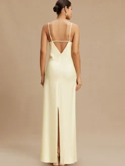 Next Buttermilk Yellow Satin Cowl Neck Wedding Guest Bridesmaid Maxi Dress Hot