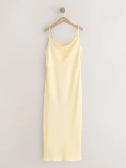 Next Buttermilk Yellow Satin Cowl Neck Wedding Guest Bridesmaid Maxi Dress Hot