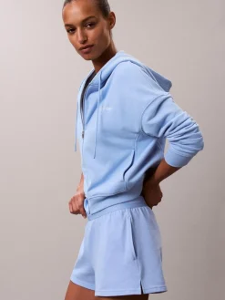 Calvin Klein Cotton Terry Blend Zip Lounge Hoodie Blue New