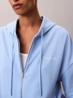 Calvin Klein Cotton Terry Blend Zip Lounge Hoodie Blue New