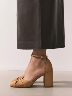 Next Forever Comfort® Leather Block Heels With Ankle Strap Camel Sale