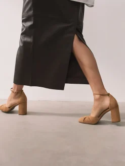 Next Forever Comfort® Leather Block Heels With Ankle Strap Camel Sale