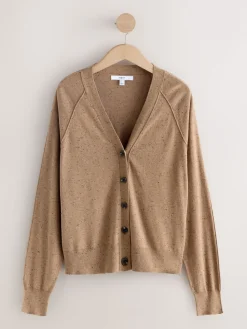 Next Camel Neppy Soft Touch V-Neck Cotton Rich Button Up Cardigan Best