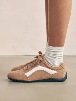 Next Forever Comfort® Leather Slimsole Lace-Up Trainers Camel Suede