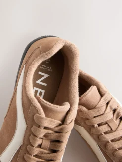 Next Forever Comfort® Leather Slimsole Lace-Up Trainers Camel Suede