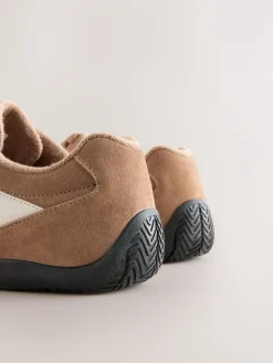 Next Forever Comfort® Leather Slimsole Lace-Up Trainers Camel Suede