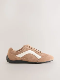 Next Forever Comfort® Leather Slimsole Lace-Up Trainers Camel Suede