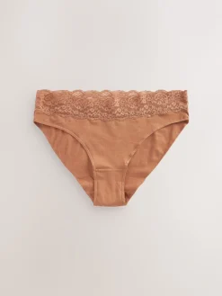 Next Caramel Nude High Leg Cotton Lace Knickers 4 Pack Discount