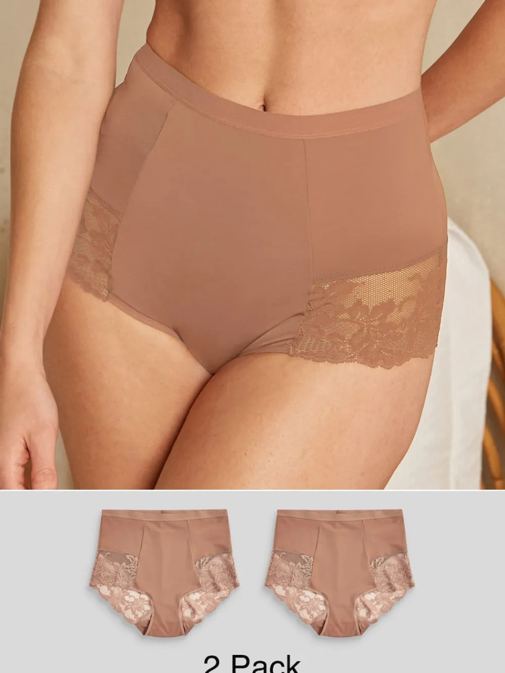 Next Print Tummy Control Shaping Lace Back Brazilian Knickers 2 Pack Caramel Nude Best
