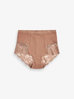 Next Print Tummy Control Shaping Lace Back Brazilian Knickers 2 Pack Caramel Nude Best