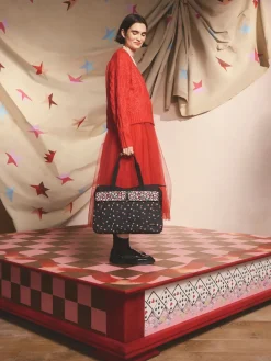 Cath Kidston Black Folding Star Ditsy Padded Tech Case Bag New