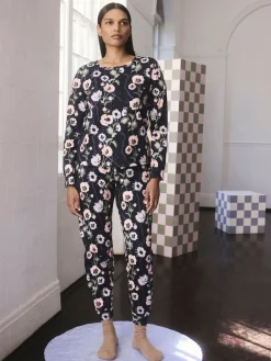 Cath Kidston Cotton Twosie Pyjamas Navy Peony Print Best