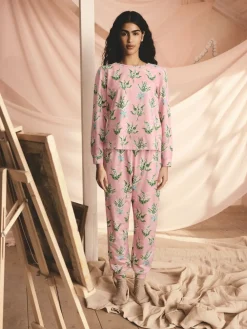 Cath Kidston Cotton Twosie Pyjamas Pink Lily of the Valley Discount