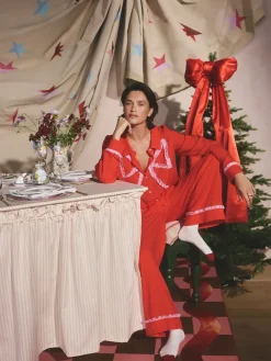 Cath Kidston Red Festive Bow Woven Viscose Pyjamas