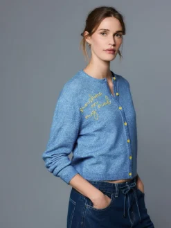 Next Chambray Blue Embellished Crew Neck Knitted Cardigan With Wool Best