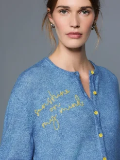 Next Chambray Blue Embellished Crew Neck Knitted Cardigan With Wool Best