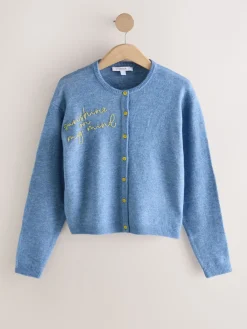 Next Chambray Blue Embellished Crew Neck Knitted Cardigan With Wool Best