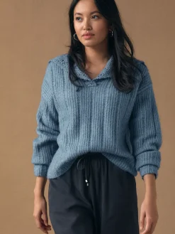 Next Ribbed Knit Jumper With Crochet Sailor Collar Chambray Blue Best