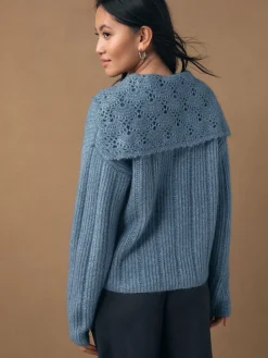 Next Ribbed Knit Jumper With Crochet Sailor Collar Chambray Blue Best
