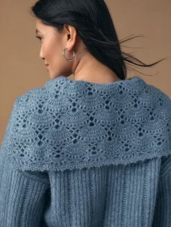 Next Ribbed Knit Jumper With Crochet Sailor Collar Chambray Blue Best